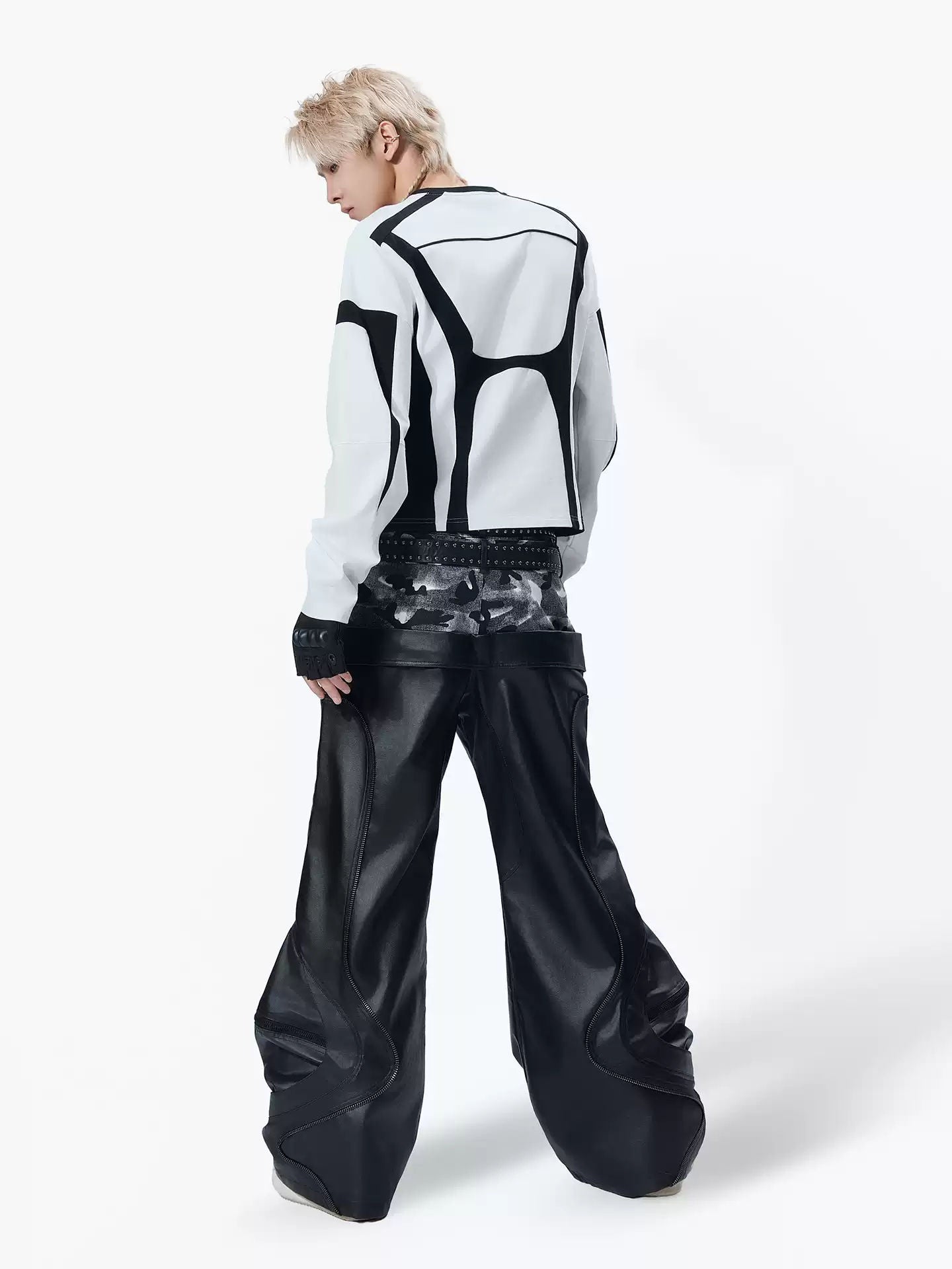 MOGONGSHE Racing Letter Patchwork Long Sleeve Shirt Vintage Motorcycle Style Slim Fit Crop Top