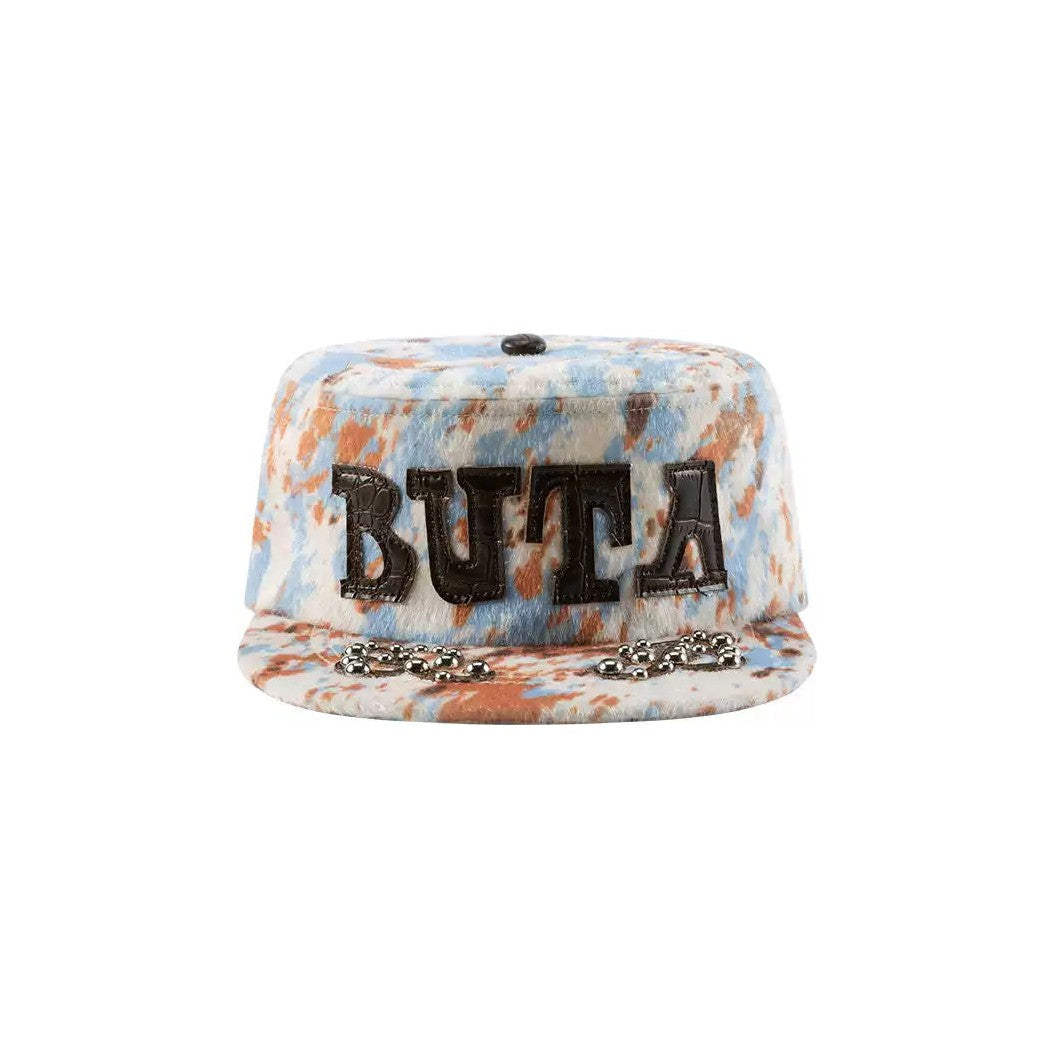 Horsehair Bead Embellished Leather Patch Flat Brim Hat