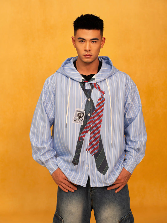 Layered Stripe Hooded Shirt