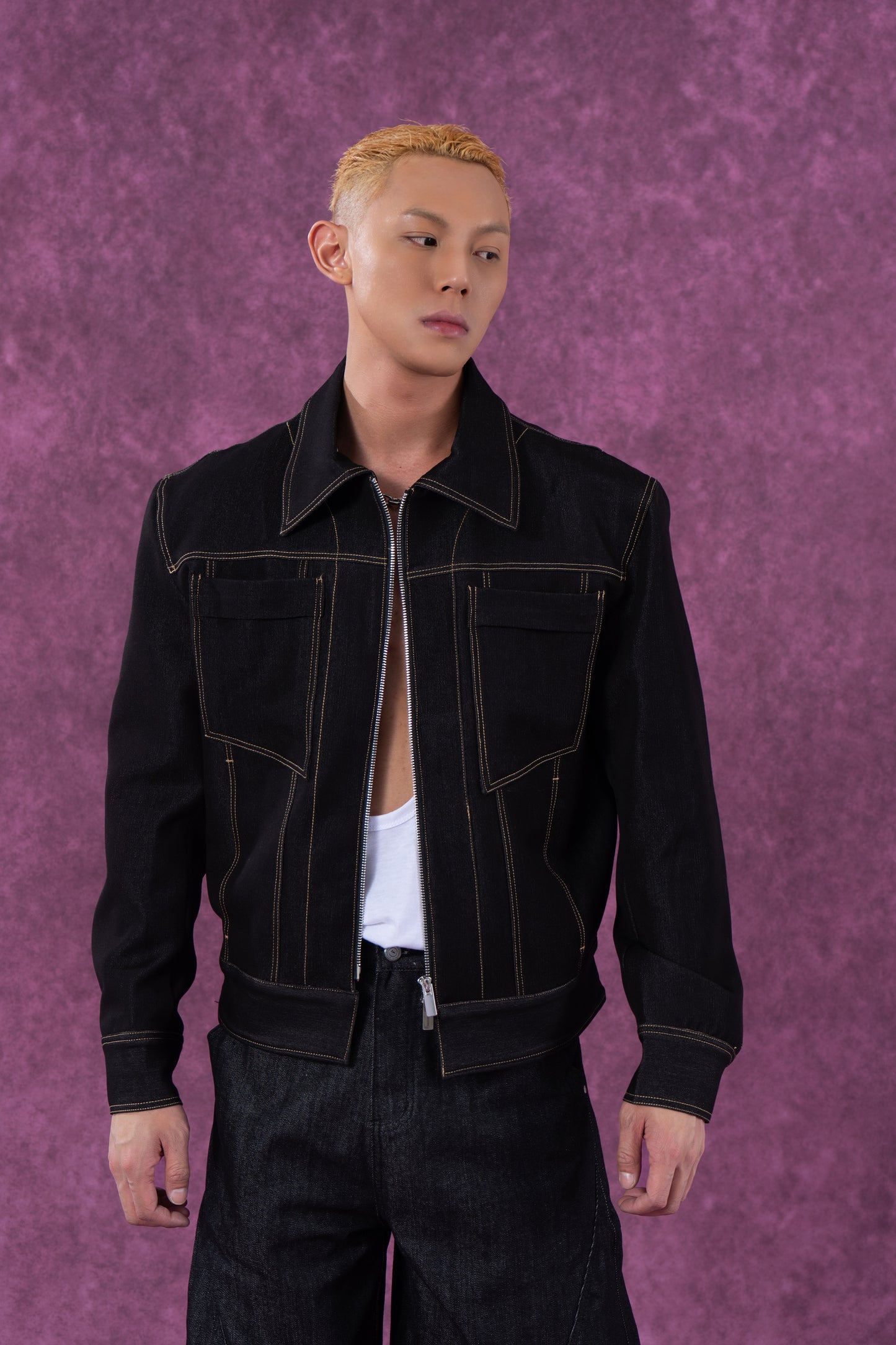 Zip-Front Denim Work Jacket
