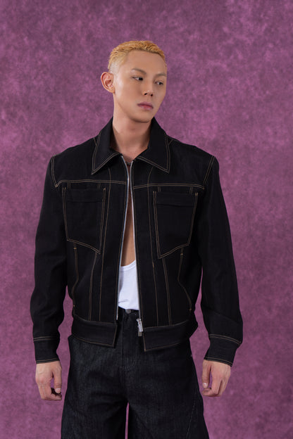 Zip-Front Denim Work Jacket