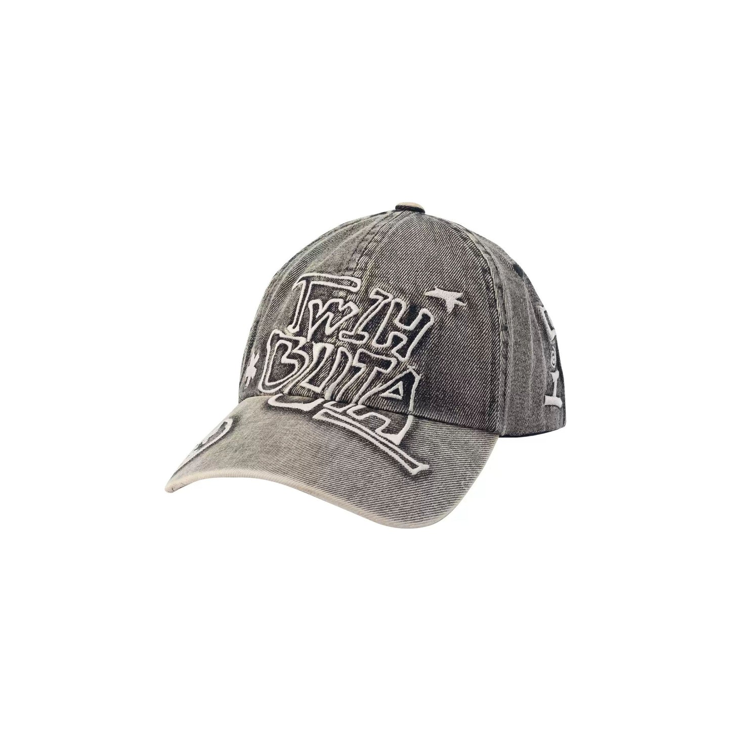 Washed Gray Denim Embroidered Baseball Cap