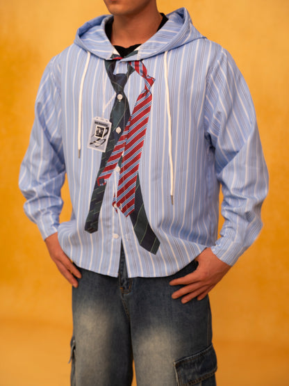 Layered Stripe Hooded Shirt
