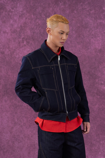 Zip-Front Denim Work Jacket