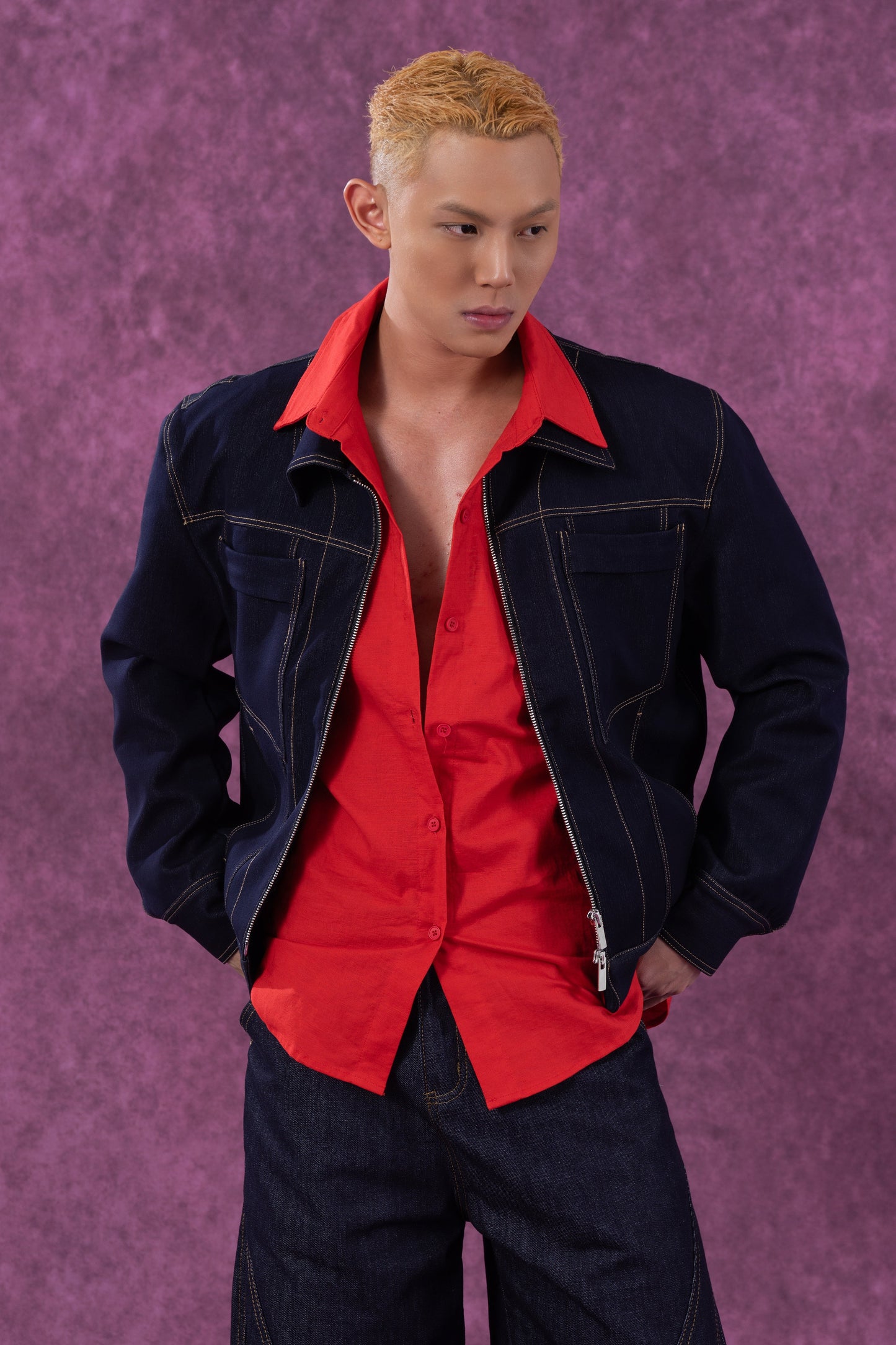 Zip-Front Denim Work Jacket
