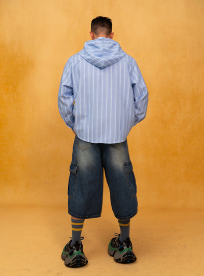 Layered Stripe Hooded Shirt