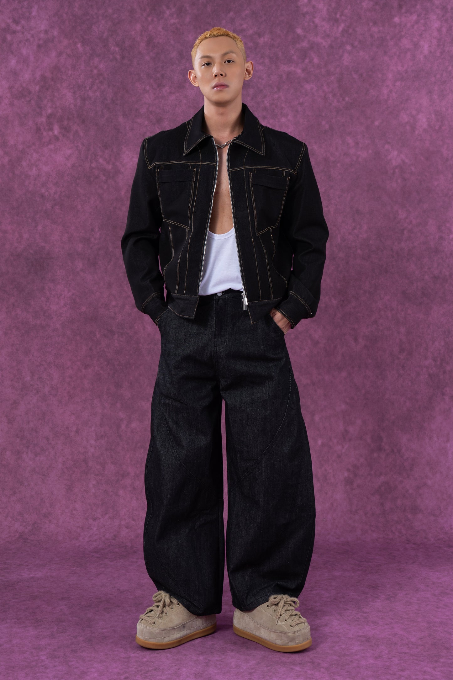 Zip-Front Denim Work Jacket