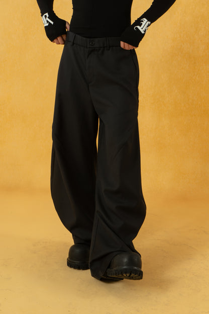 Curved Wide-Leg Tailored Pants