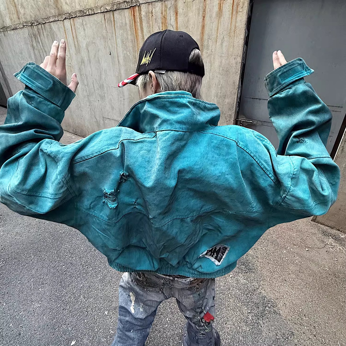 Tiffany Blue Distressed Patchwork Jacket