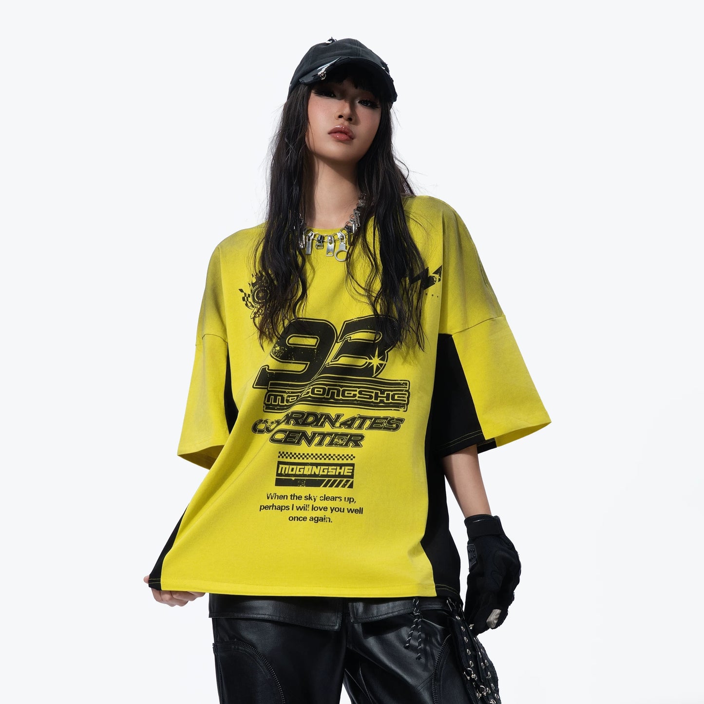 Washed Moto Patchwork Short Sleeve T-Shirt — Racing Colorblock Streetwear