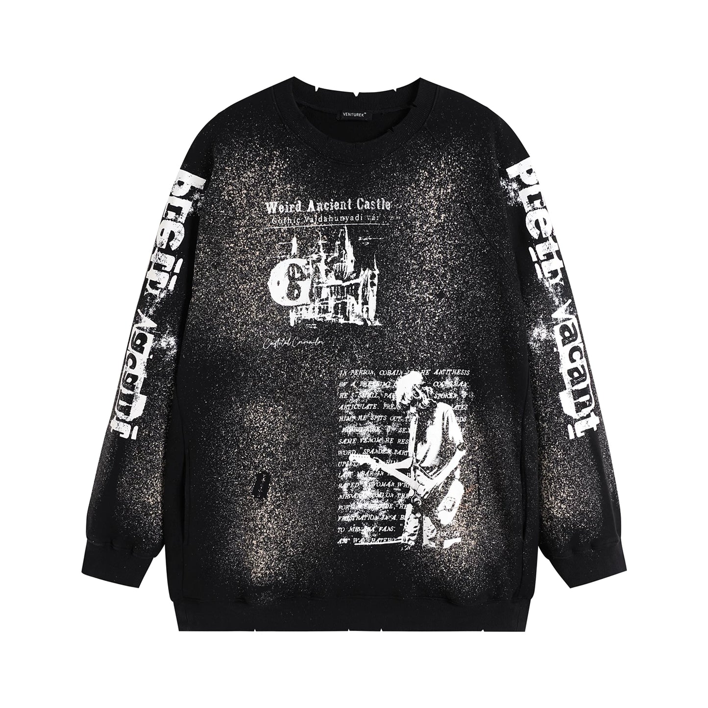 VENTUREK Punk Rock Spray Paint Graffiti Letter Print Pullover Hoodie