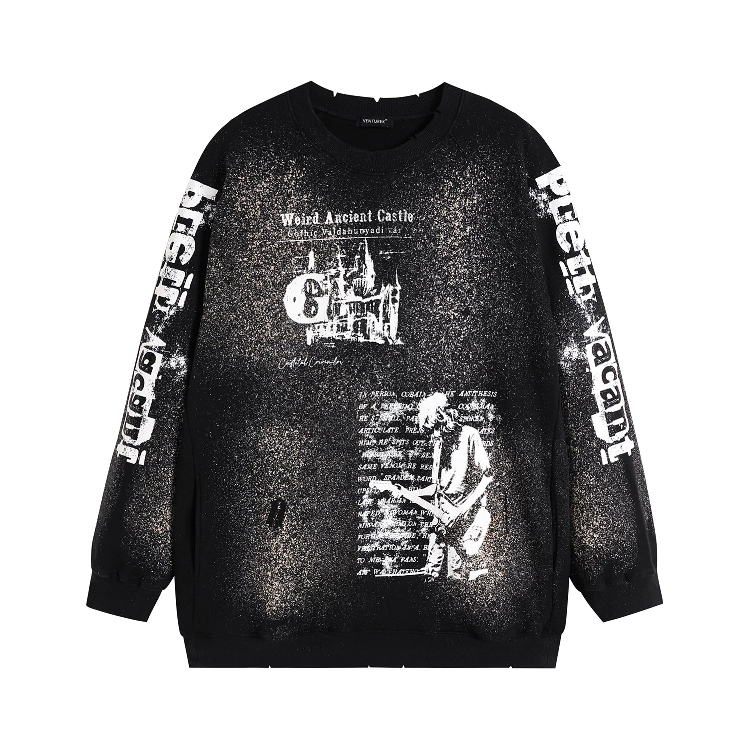 VENTUREK Punk Rock Spray Paint Graffiti Letter Print Pullover Hoodie
