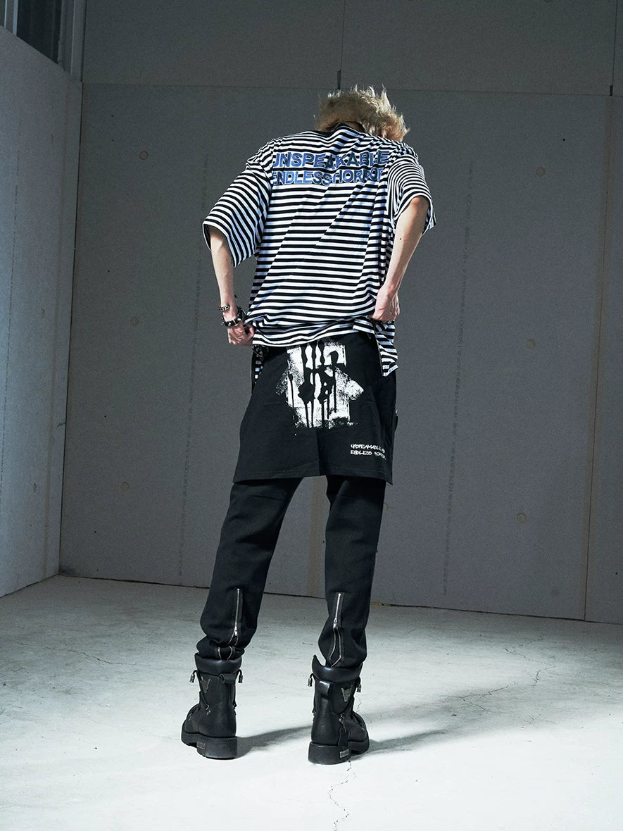 VENTUREK Punk Rock Destroyed Zip Design Casual Slim Fit Washed Black Pants