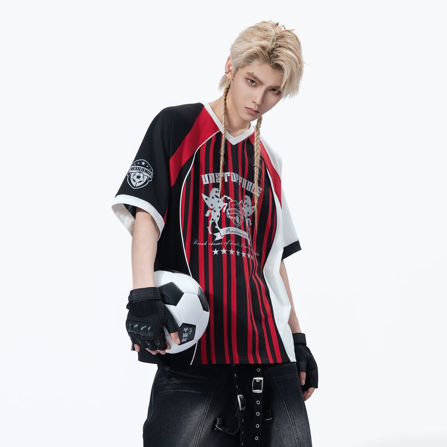 MOGONGSHE American Retro Striped Baseball Jersey T-Shirt Raglan Sleeve Loose Fit