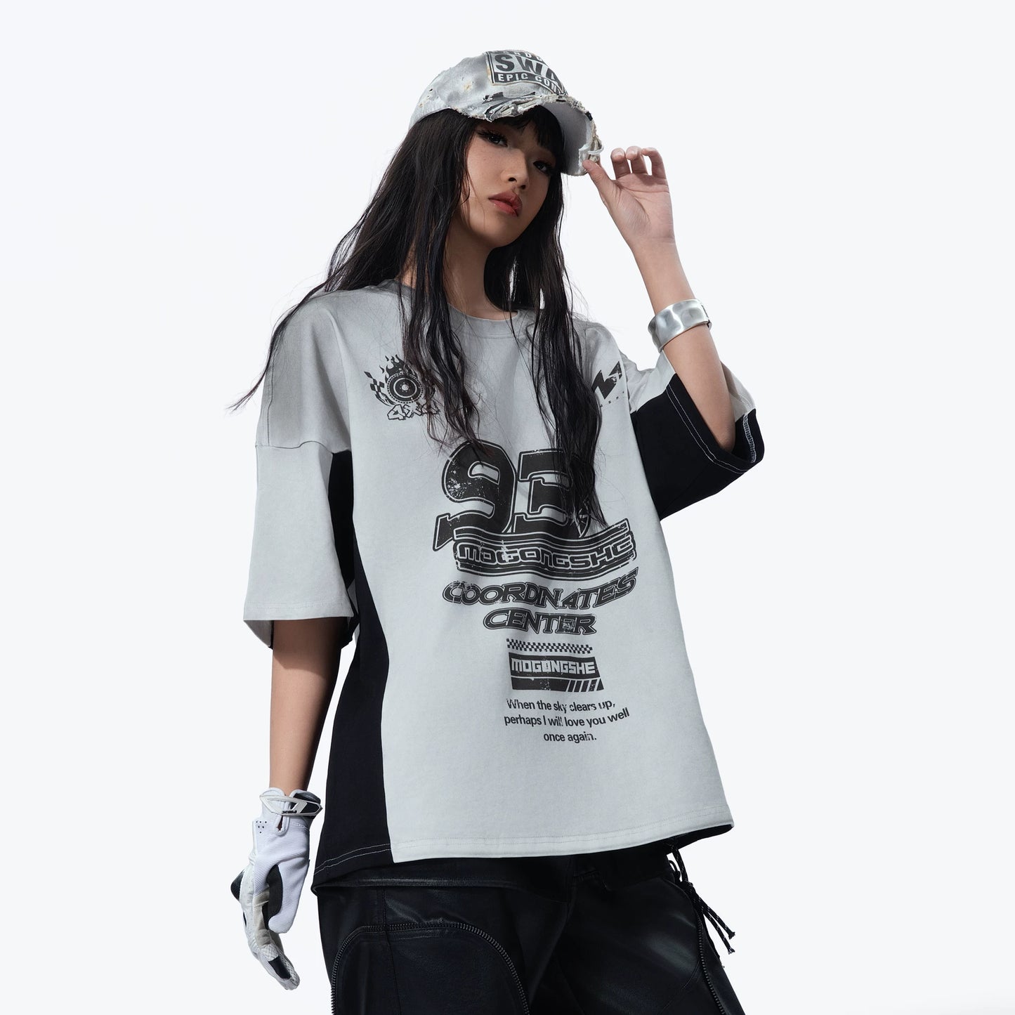 Washed Moto Patchwork Short Sleeve T-Shirt — Racing Colorblock Streetwear