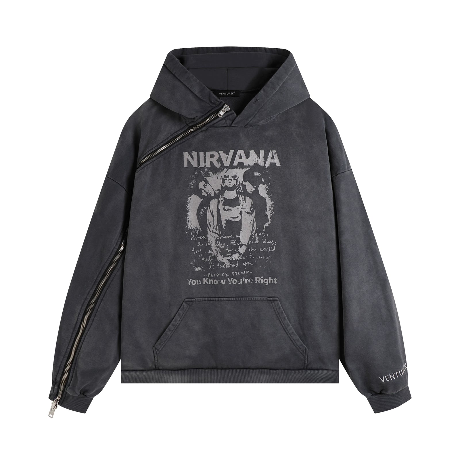 VENTUREK Punk Rock Washed Thickened Fleece Zip Hoodie Men's Women's Short Loose