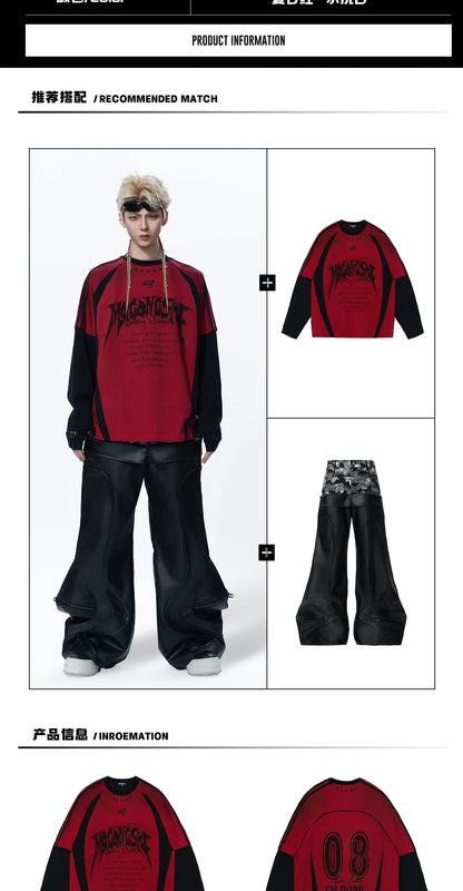Dark Colorblock Long-Sleeve T-Shirt — Distressed Logo Print - Photo 3