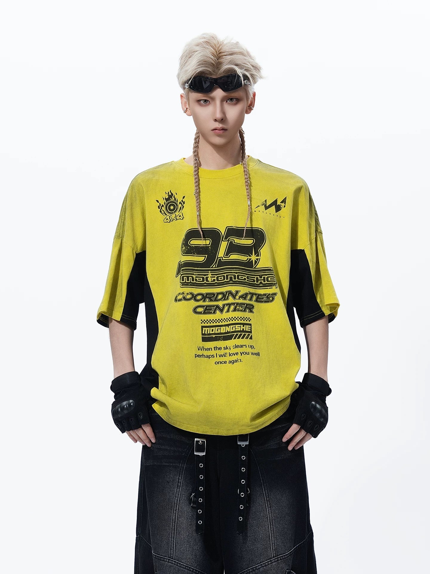 Washed Moto Patchwork Short Sleeve T-Shirt — Racing Colorblock Streetwear - Photo 2