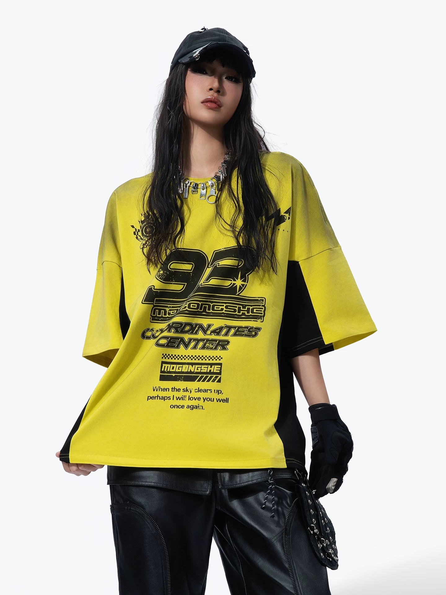 Washed Moto Patchwork Short Sleeve T-Shirt — Racing Colorblock Streetwear - Photo 5