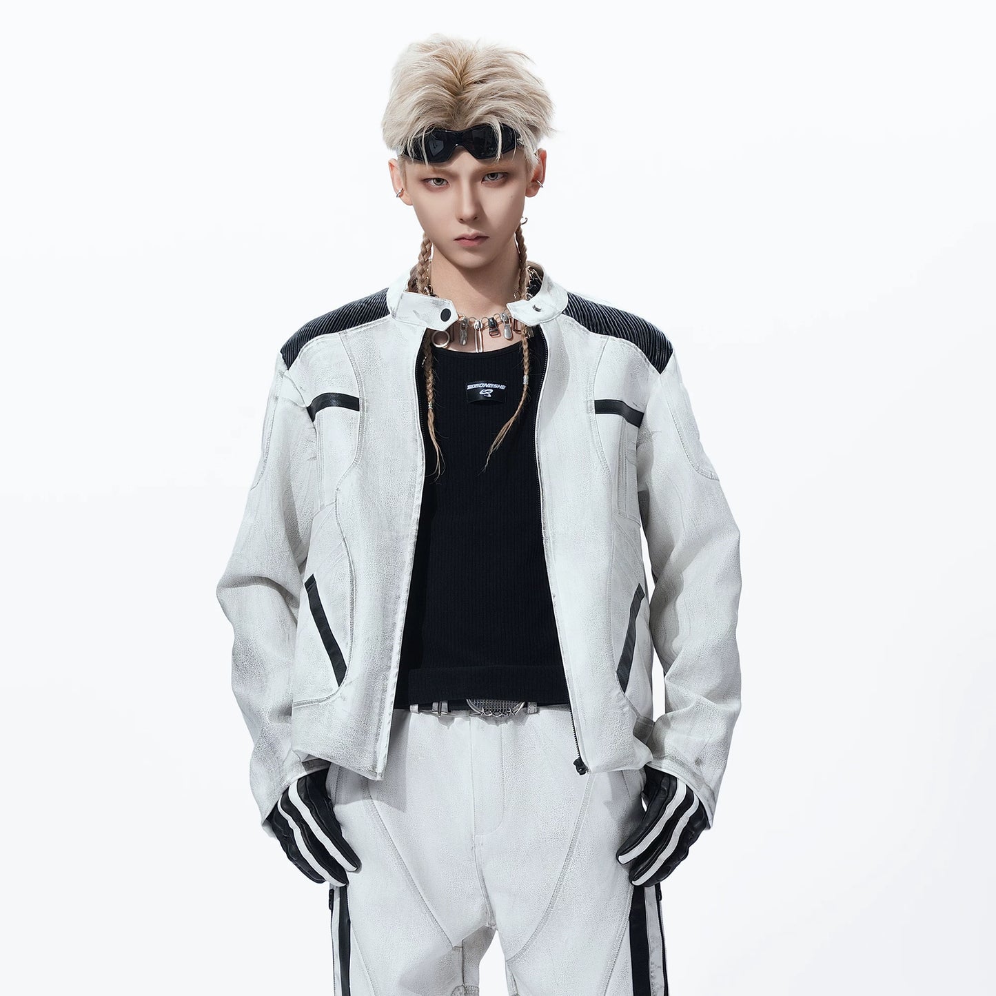 MOGONGSHE Deconstructed Tactical Faux Leather Motorcycle Jacket