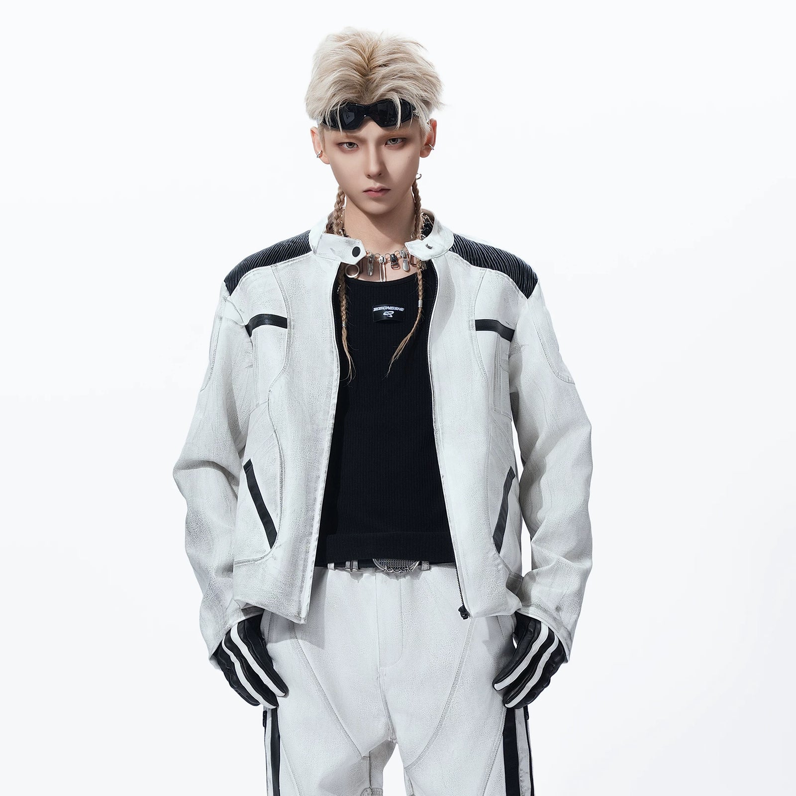 MOGONGSHE Deconstructed Tactical Faux Leather Motorcycle Jacket