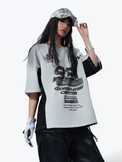Washed Moto Patchwork Short Sleeve T-Shirt — Racing Colorblock Streetwear - Photo 4