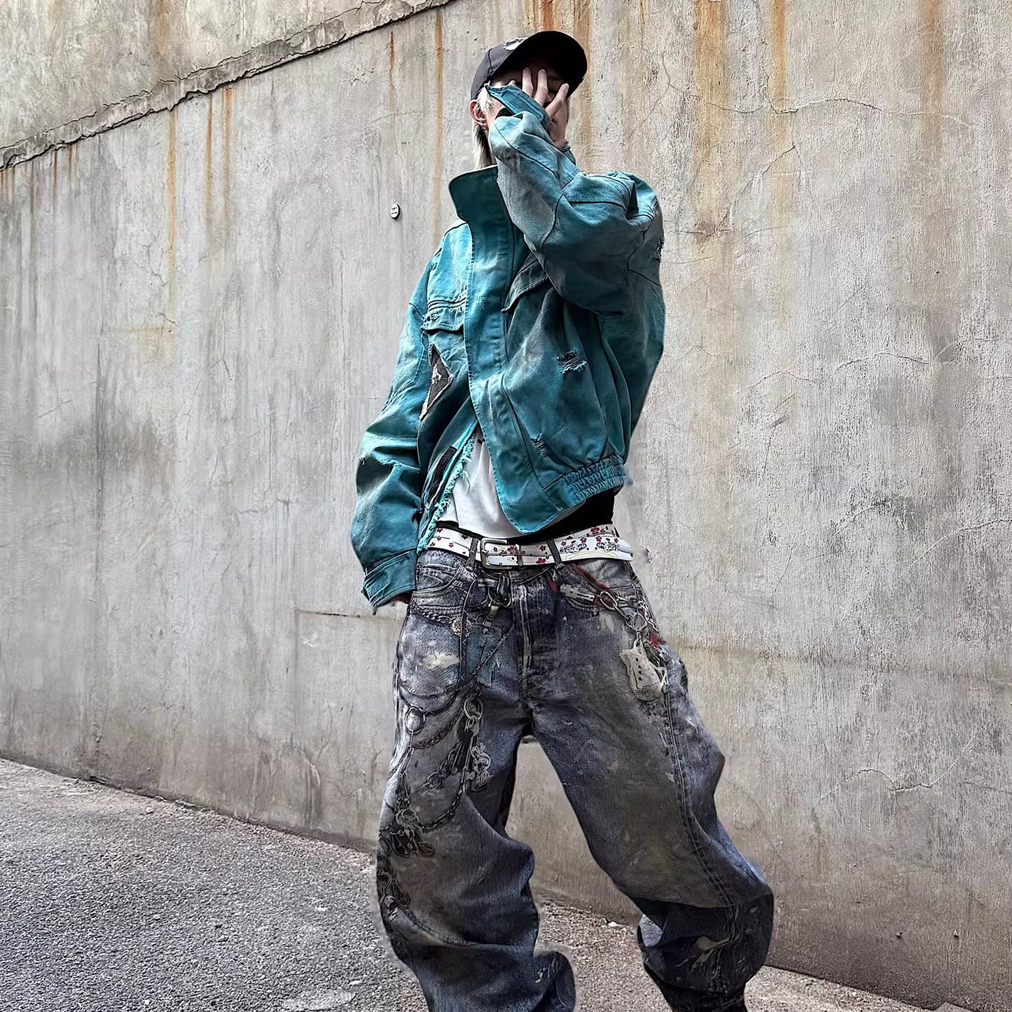 Tiffany Blue Distressed Patchwork Jacket