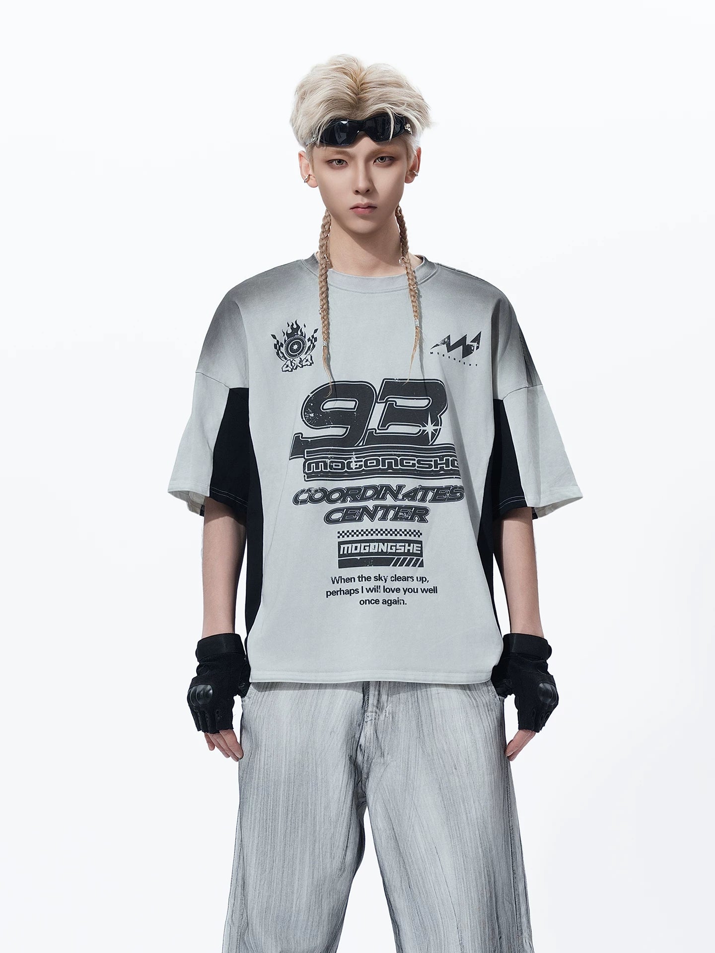 Washed Moto Patchwork Short Sleeve T-Shirt — Racing Colorblock Streetwear - Photo 3