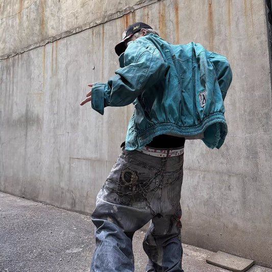 Tiffany Blue Distressed Patchwork Jacket