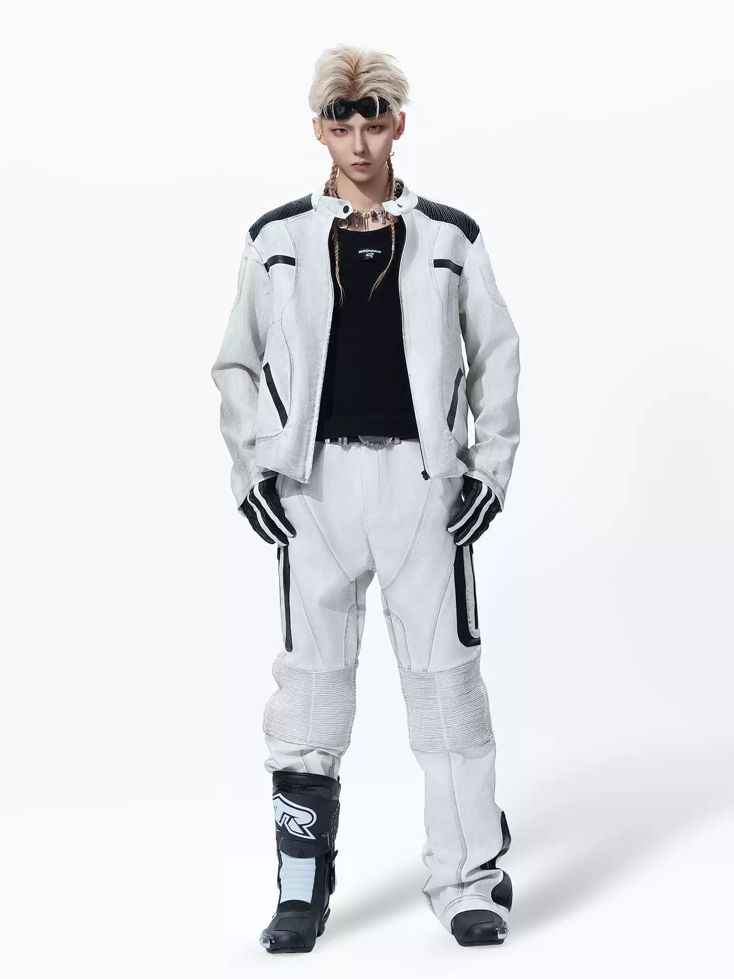 MOGONGSHE Deconstructed Tactical Faux Leather Motorcycle Jacket