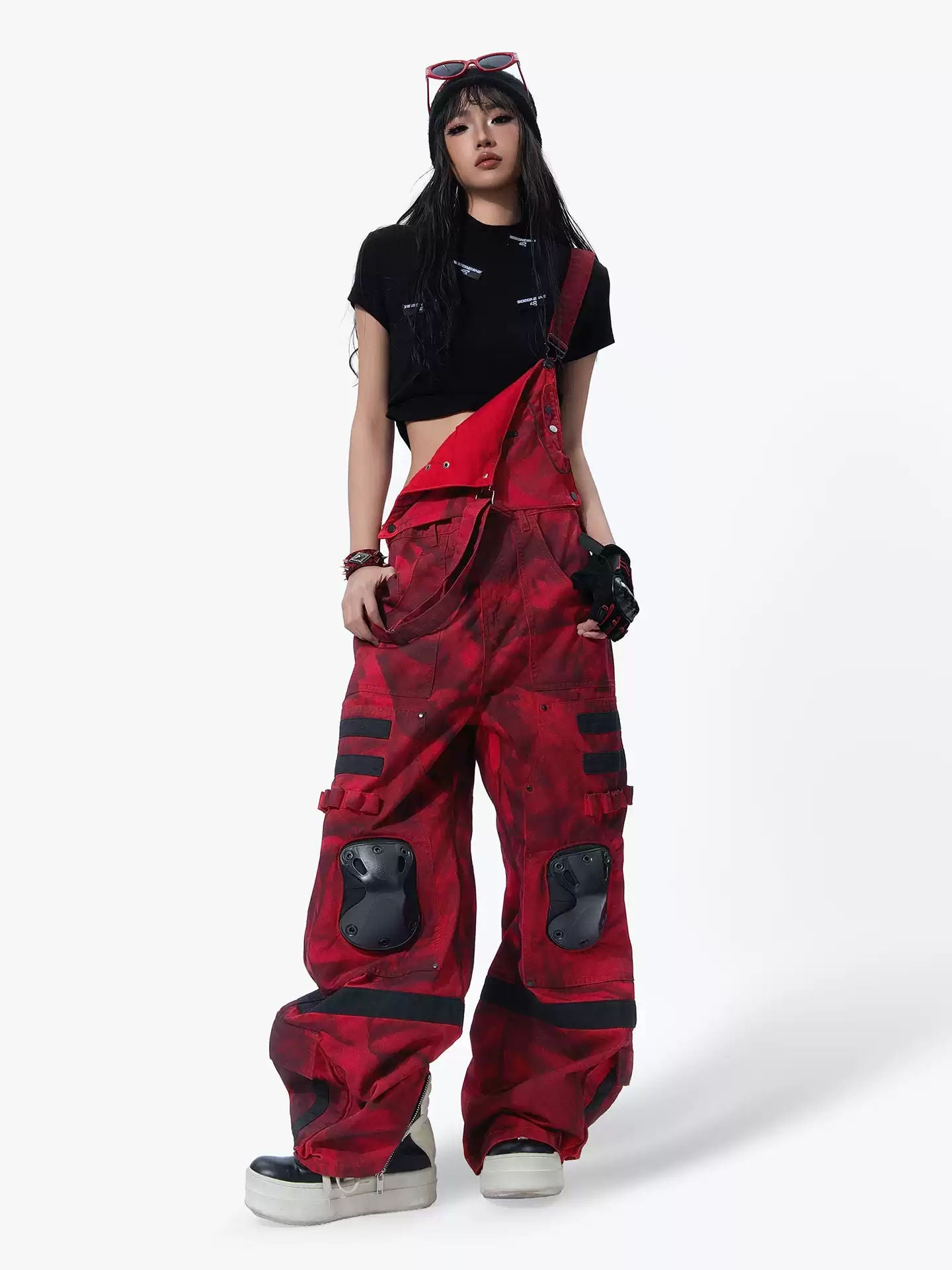 MOGONGSHE Cyberpunk Style Cargo Pants with Knee Pads and Straps