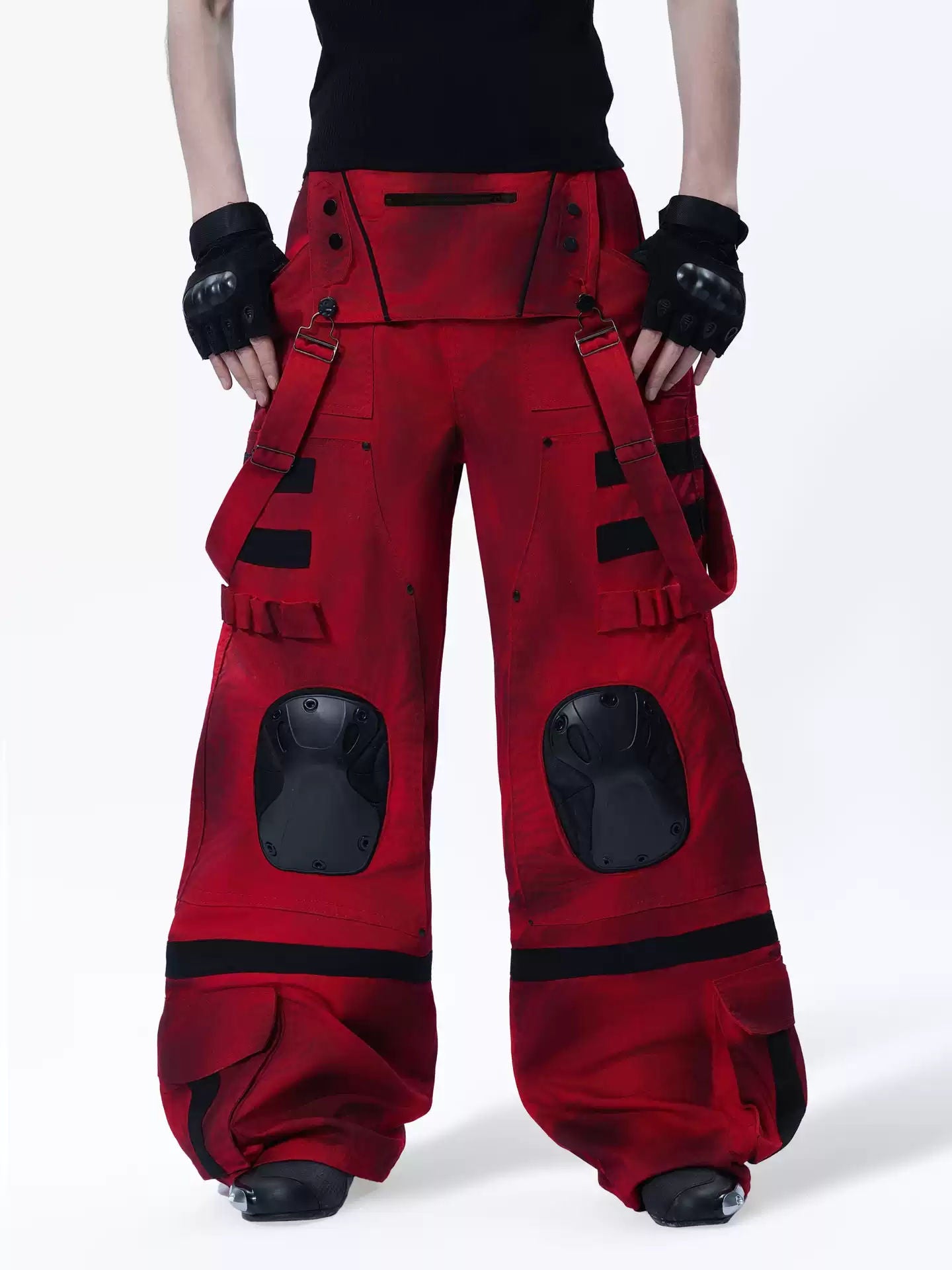 MOGONGSHE Cyberpunk Style Cargo Pants with Knee Pads and Straps