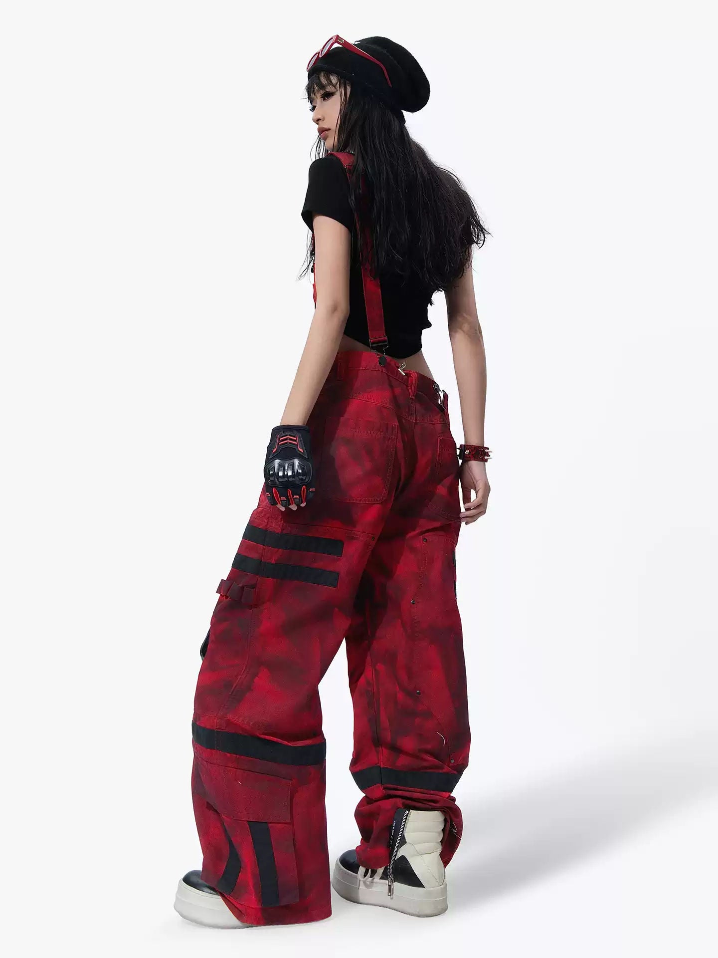 MOGONGSHE Cyberpunk Style Cargo Pants with Knee Pads and Straps