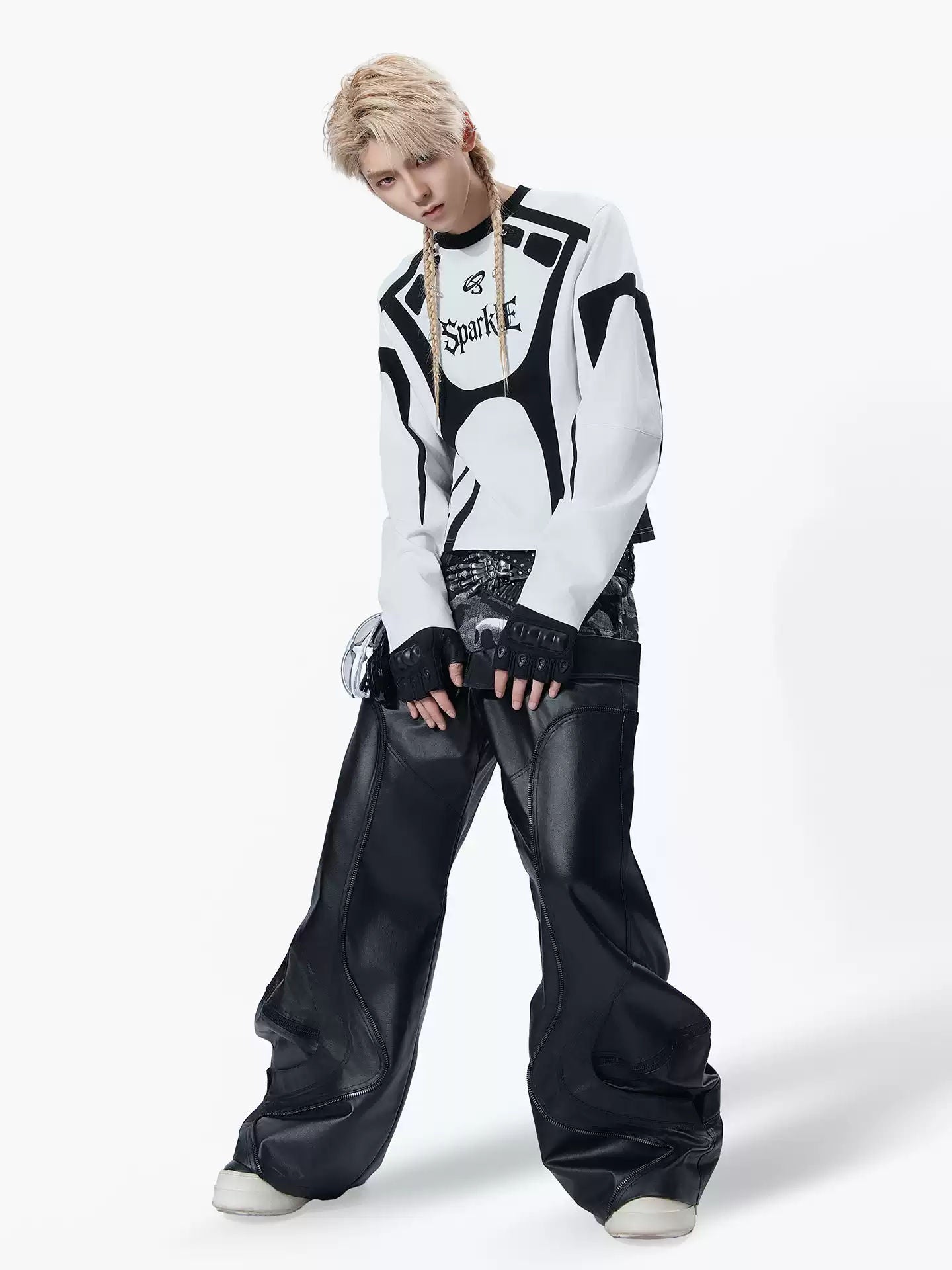 MOGONGSHE Racing Letter Patchwork Long Sleeve Shirt Vintage Motorcycle Style Slim Fit Crop Top