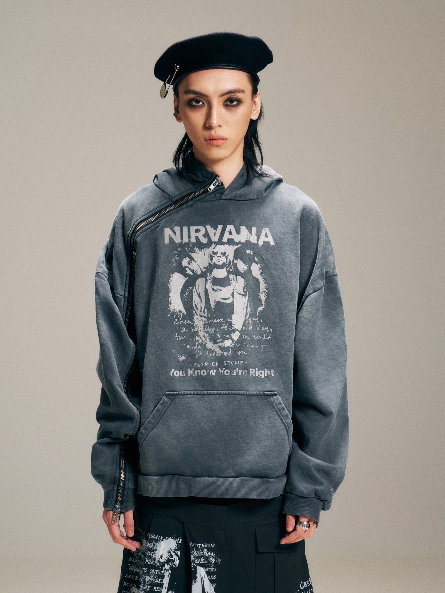 VENTUREK Punk Rock Washed Thickened Fleece Zip Hoodie Men's Women's Short Loose