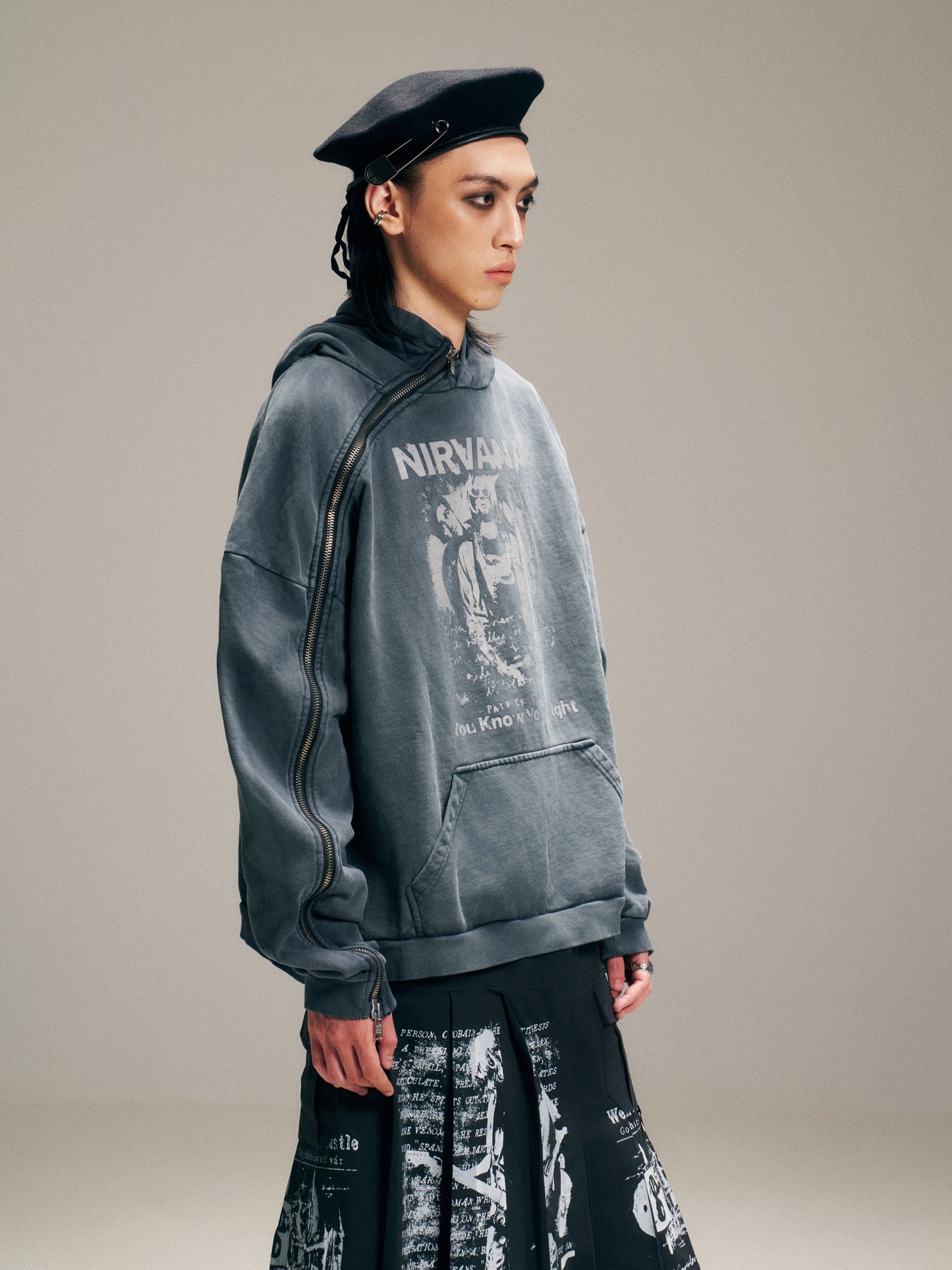 VENTUREK Punk Rock Washed Thickened Fleece Zip Hoodie Men's Women's Short Loose