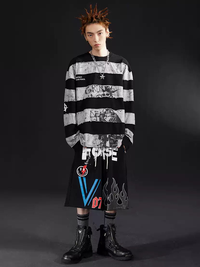 VENTUREK Graffiti Spray Print Casual Shorts Men's Loose Streetwear Summer