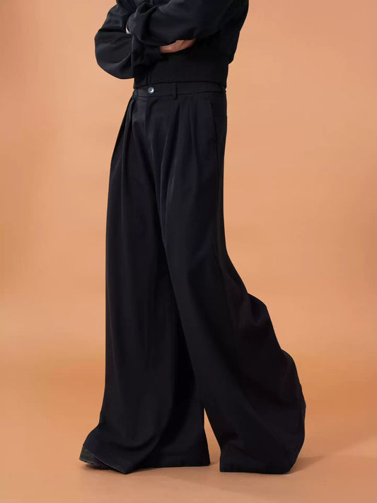 Black Wide Leg Long Trousers Men's Loose Straight Retro High Street