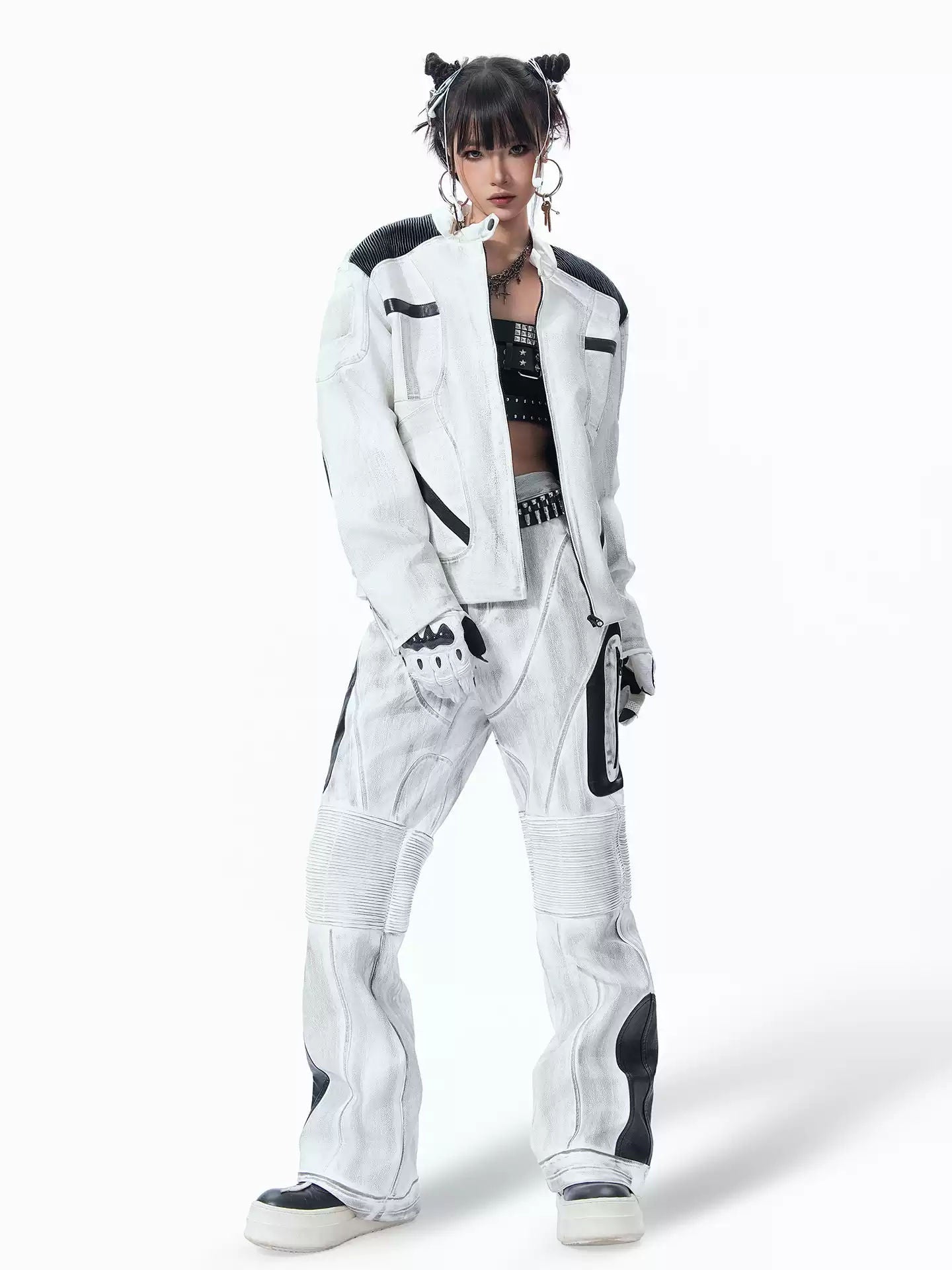 MOGONGSHE Deconstructed Tactical Faux Leather Motorcycle Jacket