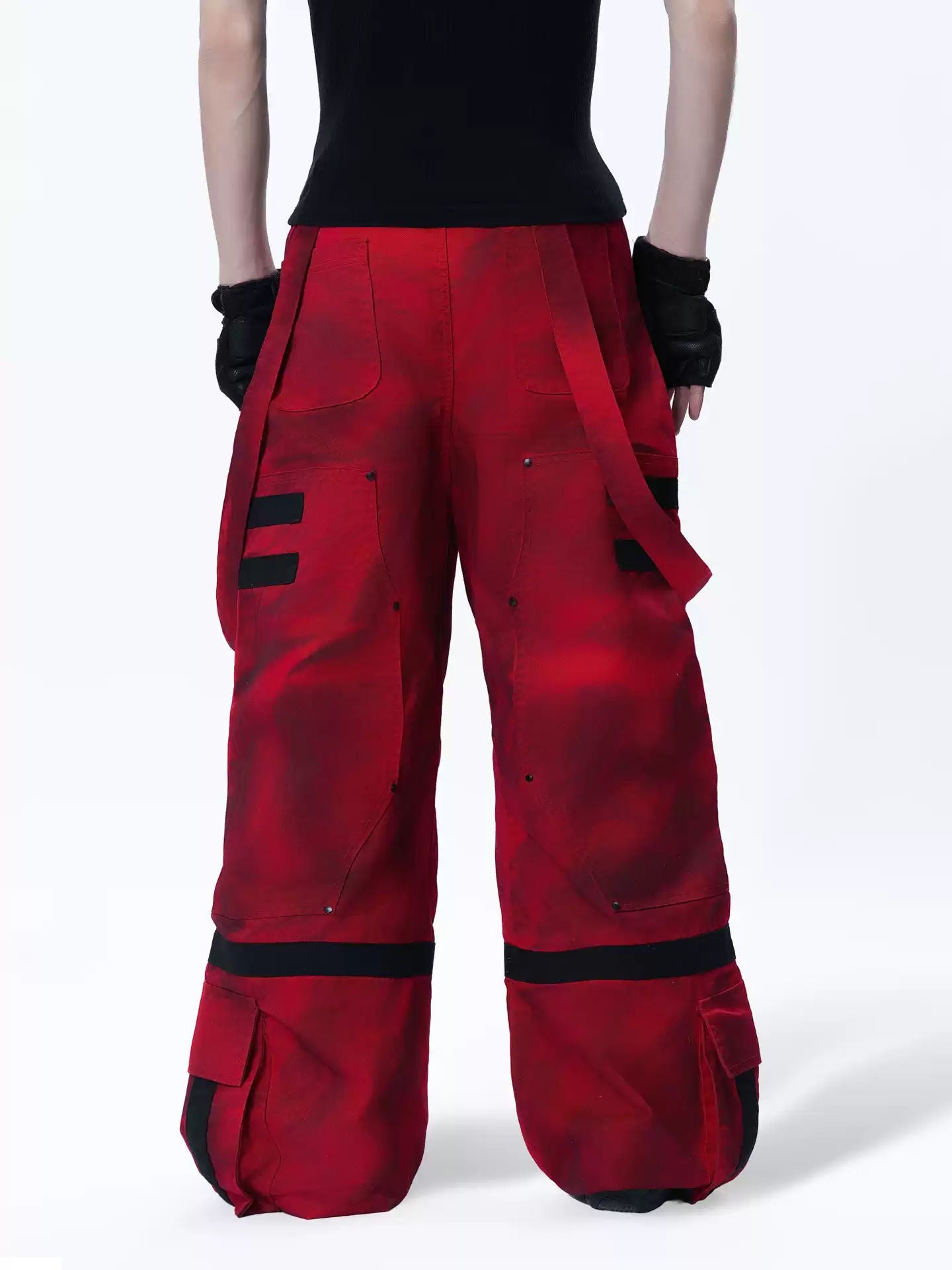 MOGONGSHE Cyberpunk Style Cargo Pants with Knee Pads and Straps