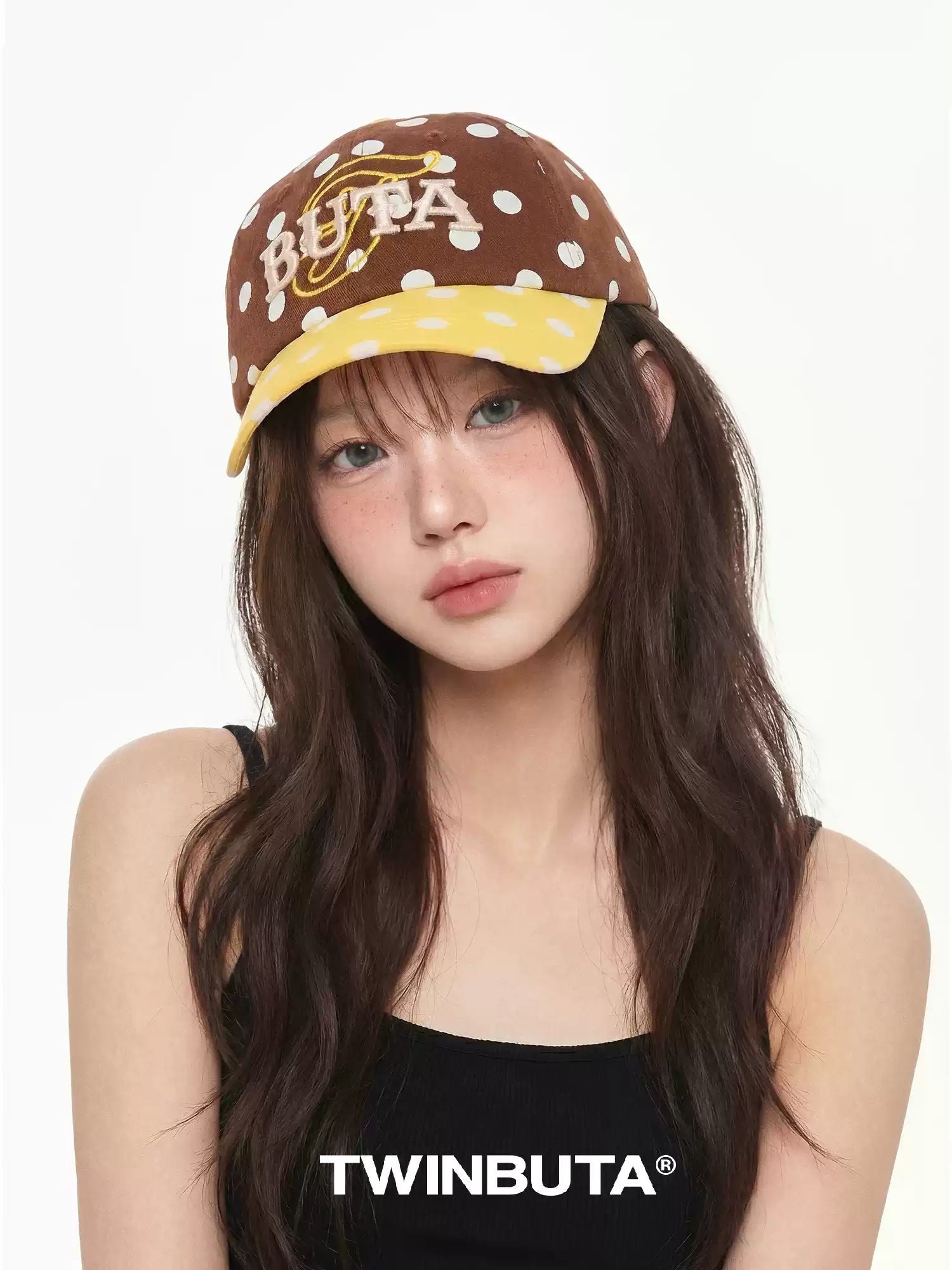 TWINBUTA Polka Dot Contrast Cutout Embroidery Baseball Cap