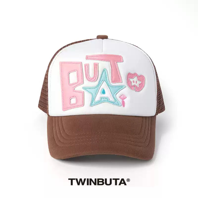 TWINBUTA Patchwork Embroidery Contrast Trucker Cap