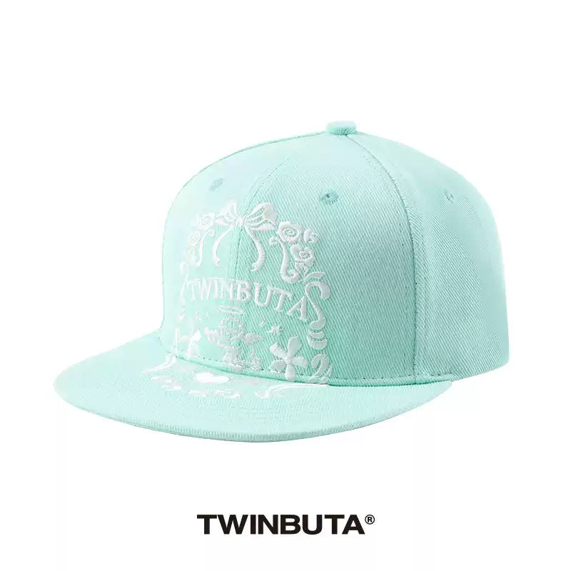 TWINBUTA BUTA MINTS Mint Blue Embroidered Flat Brim Hat