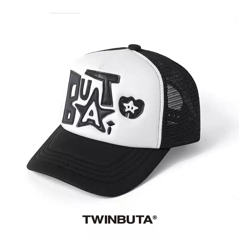 TWINBUTA Patchwork Embroidery Contrast Trucker Cap
