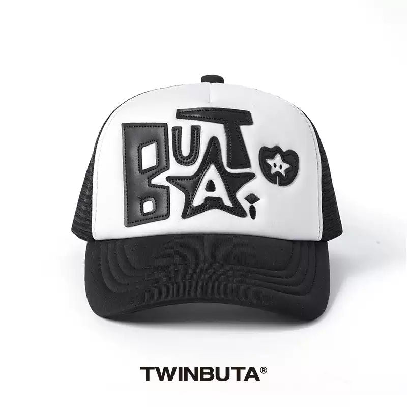 TWINBUTA Patchwork Embroidery Contrast Trucker Cap