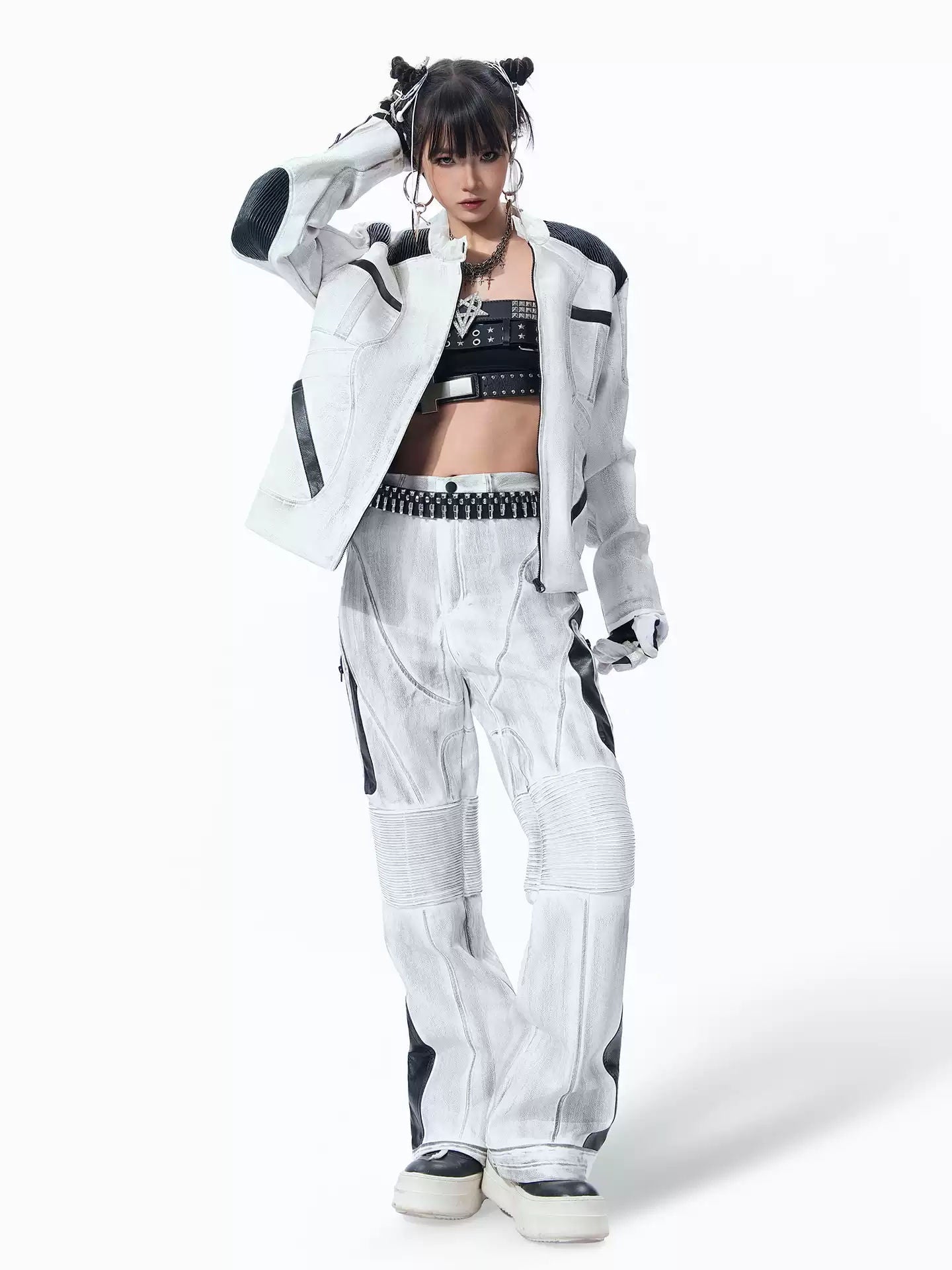 MOGONGSHE Deconstructed Tactical Faux Leather Motorcycle Jacket