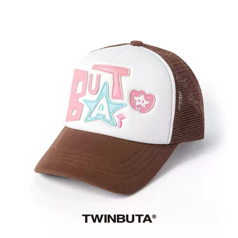 TWINBUTA Patchwork Embroidery Contrast Trucker Cap
