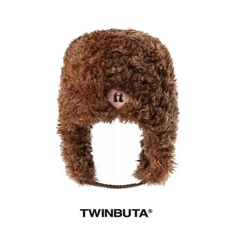 TWINBUTA Plush 3D Embroidery Earflap Hat