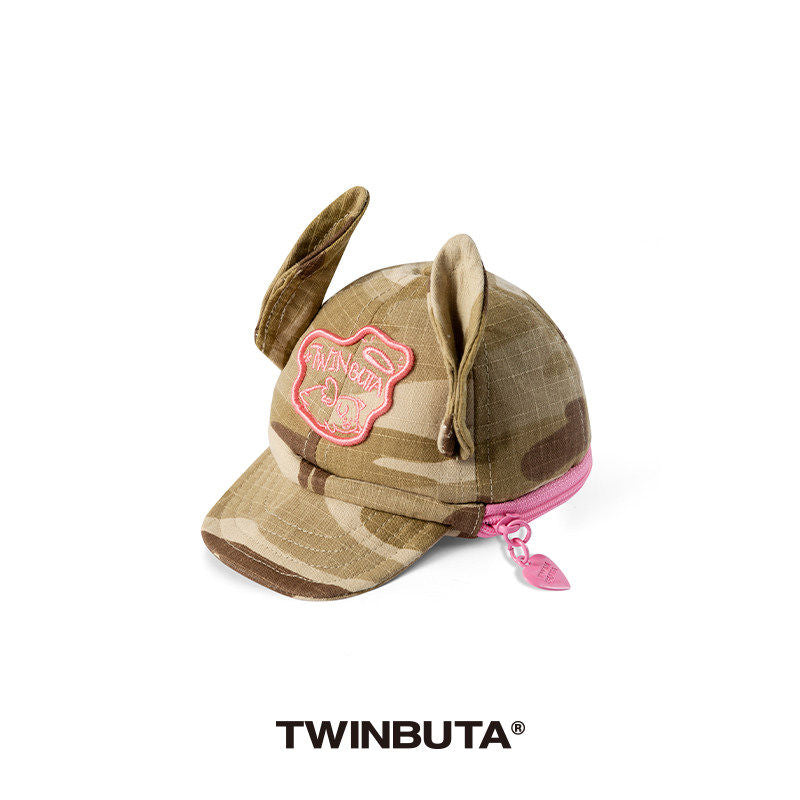TWINBUTA Don't Touch My Ears Camo Ear Baseball Bag Shape Lanyard Small Pouch