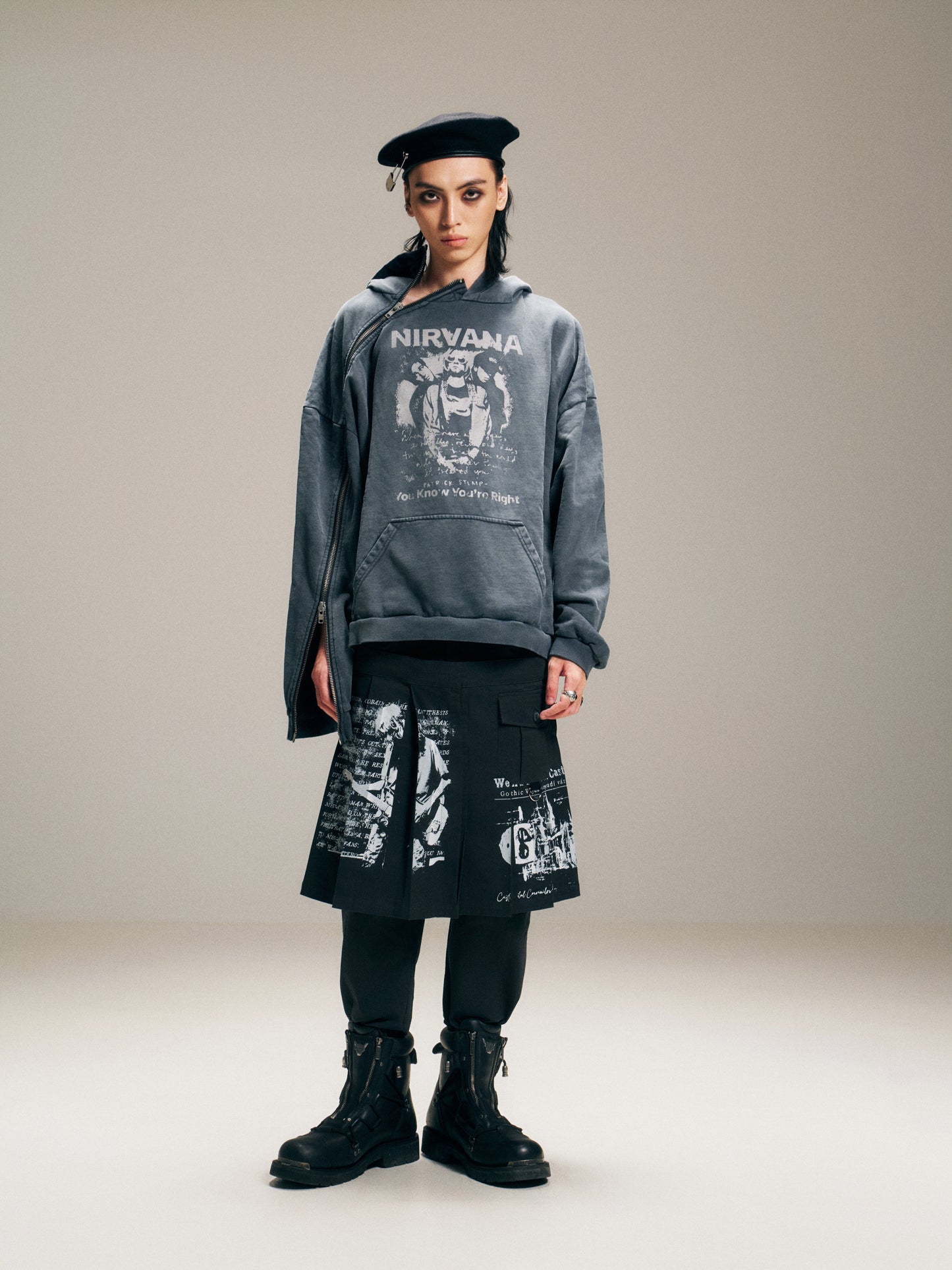 VENTUREK Punk Rock Washed Thickened Fleece Zip Hoodie Men's Women's Short Loose